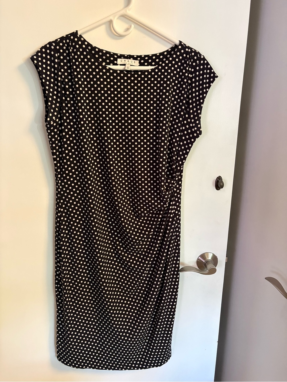Chaus Black & White Polka Dot Cap-Sleeve Midi Sheath Dress